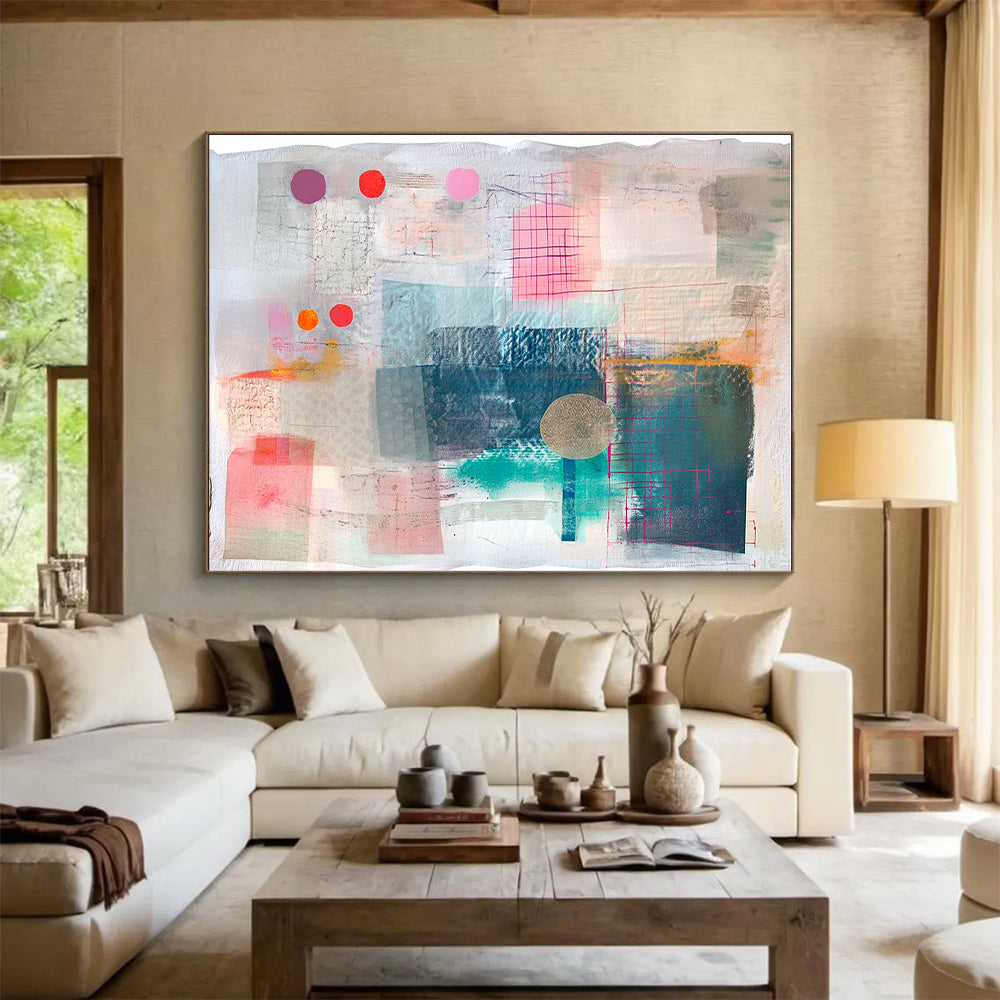Grid and Color Collage Abstract Painting with Structured Creativity WINK203