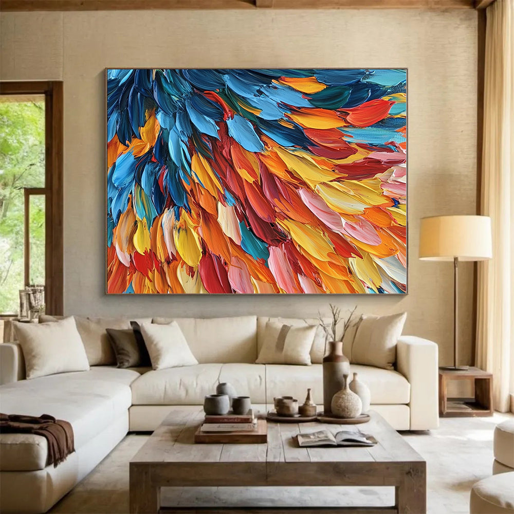 Feather - like Color Strokes Abstract Painting with Graceful Movement WINK083