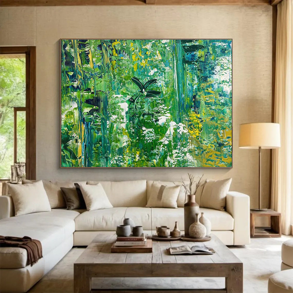 Green Abstract Forest Painting for Eco - Conscious Restaurants YHT362