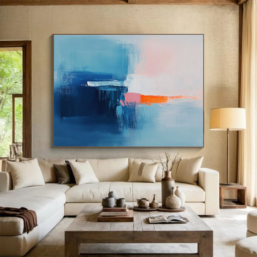 Blue and Pink Abstract Painting with Gentle Color Transitions ABS412