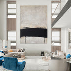 Minimalist Black and White Horizontal Line Abstract Painting for Monochrome Bedrooms HENG353