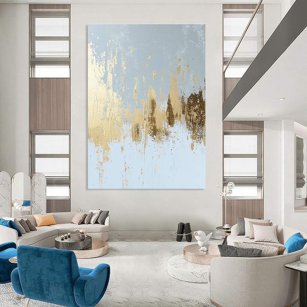 Gold and Blue Abstract Painting for Coastal - Inspired Hotels GAB0849