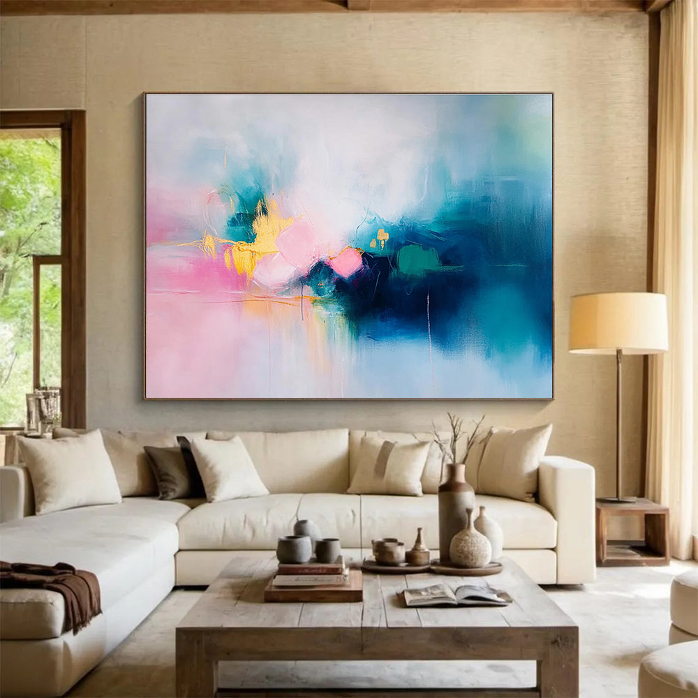 Dreamy Color Fusion Abstract Painting with Soft Blended Tones ABS541