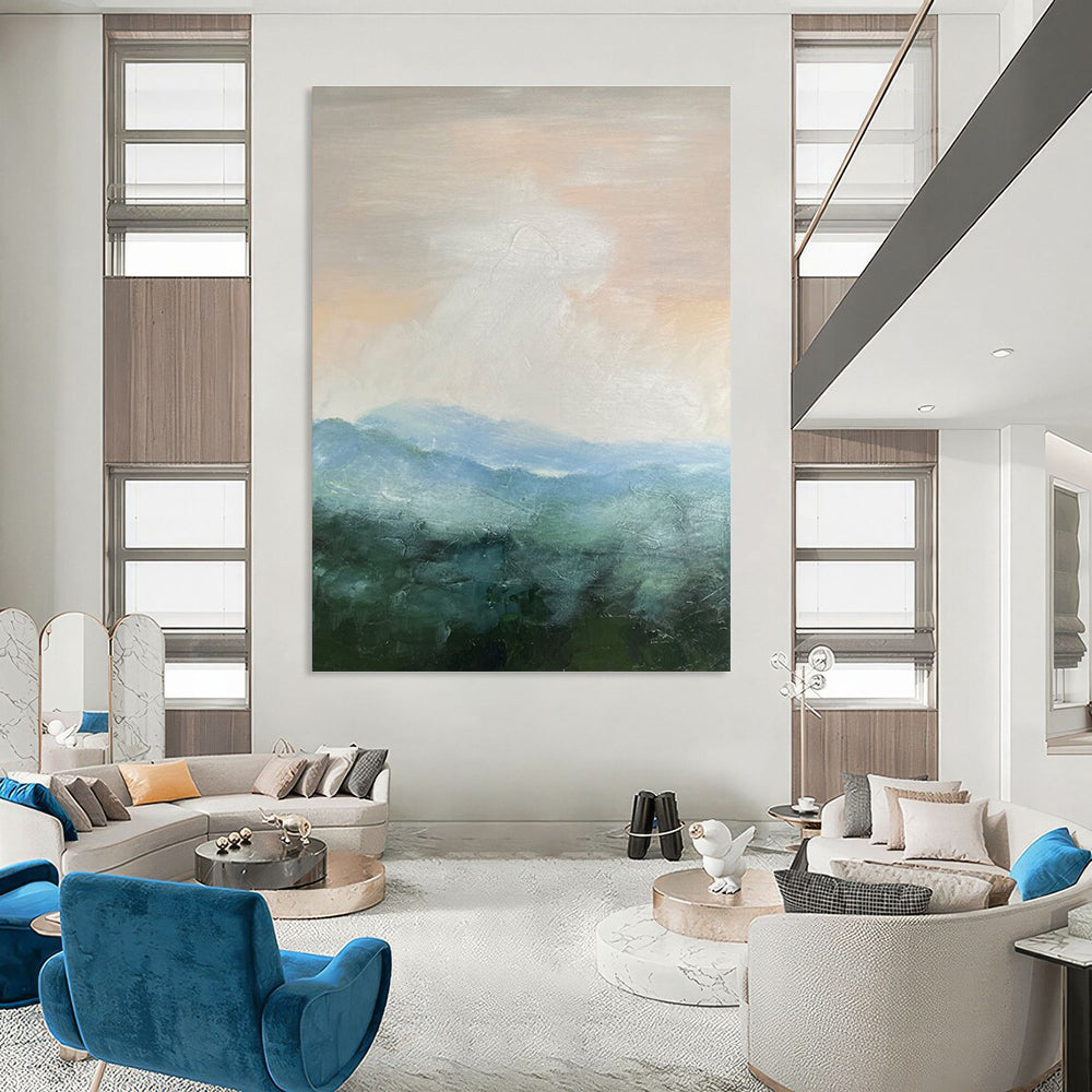 Misty Mountain Abstract Painting for Spa Retreat Relaxation Areas HENG010