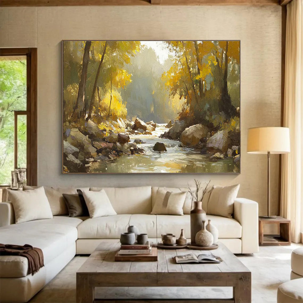 Autumn River Abstract Painting for Cozy Cottage Living Rooms YHT412