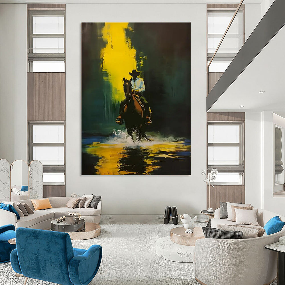 Cowboy on Horseback Abstract Painting for Rustic - Chic Lodges HENG104