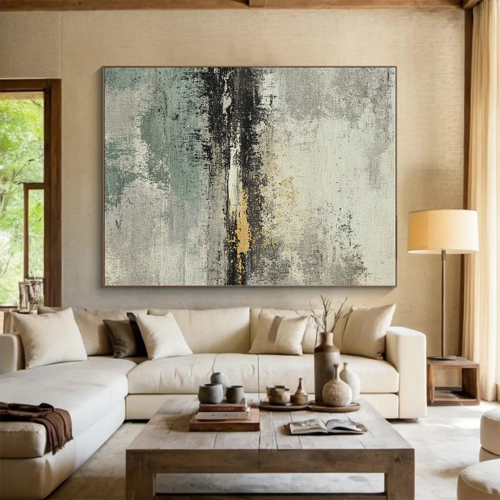 Gray, Gold and Green Abstract Landscape Abstract Painting with Subtle Serenity WINK034