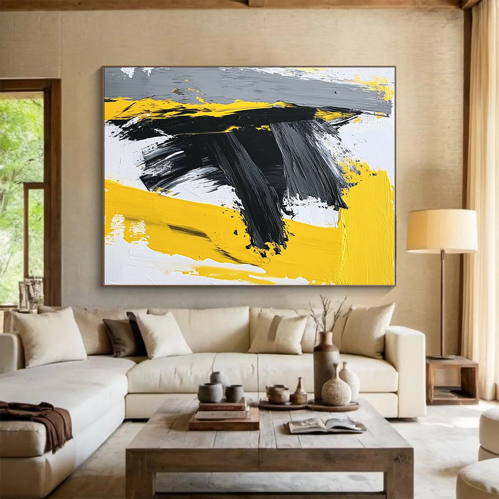 Yellow - Gray Abstract Bold Painting with Dynamic Energy WINK412