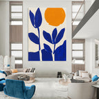 Blue Flowers and Orange Sun Abstract Painting for Cheerful Kitchens GAB1374