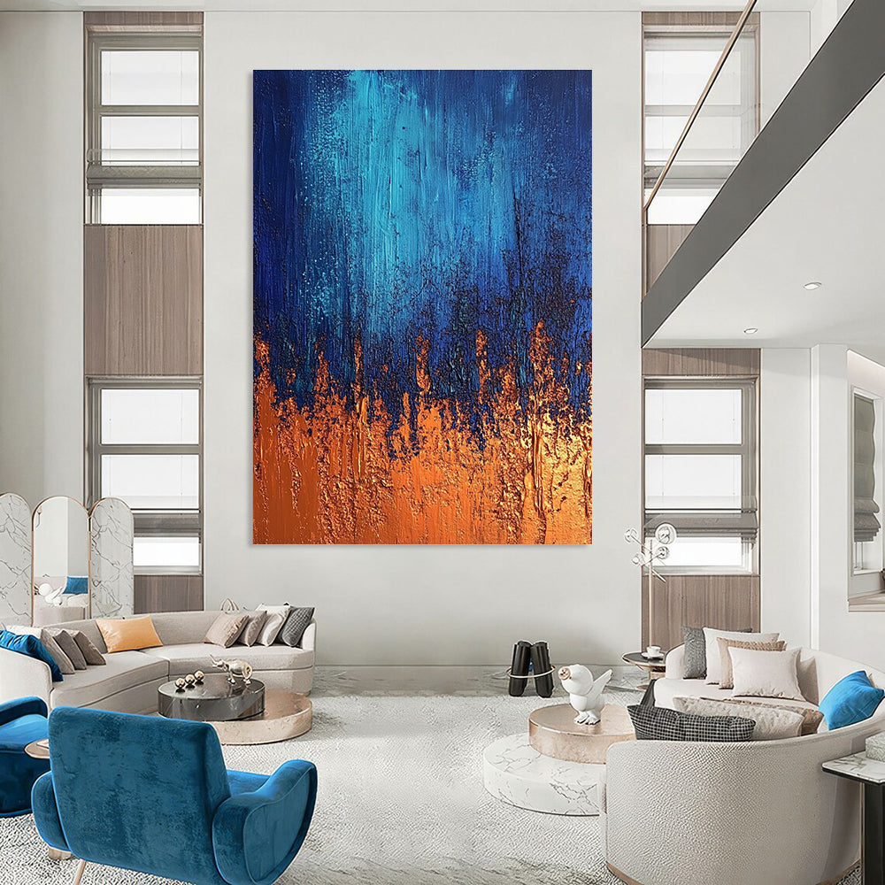 Blue and Orange Abstract Painting for Contemporary Office Break Rooms GAB1182