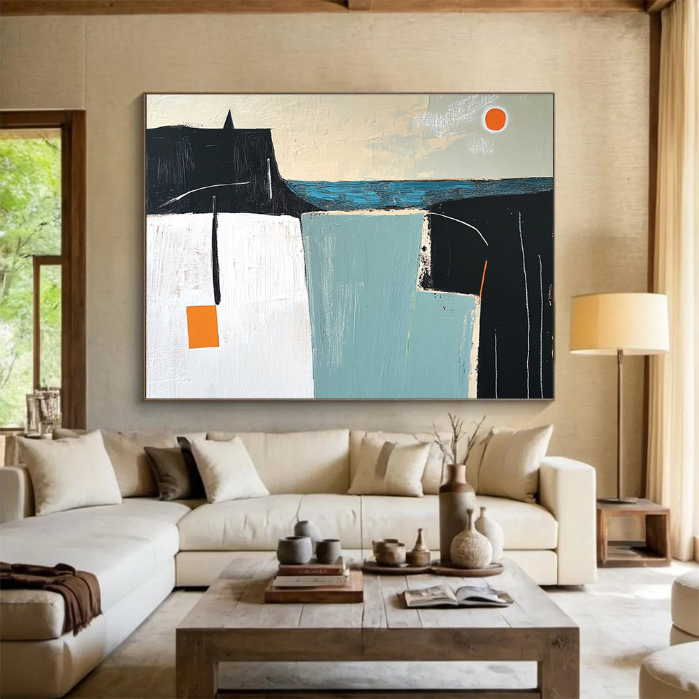 Minimalist Coastal Abstract Painting with Calm Geometric Forms ABS546