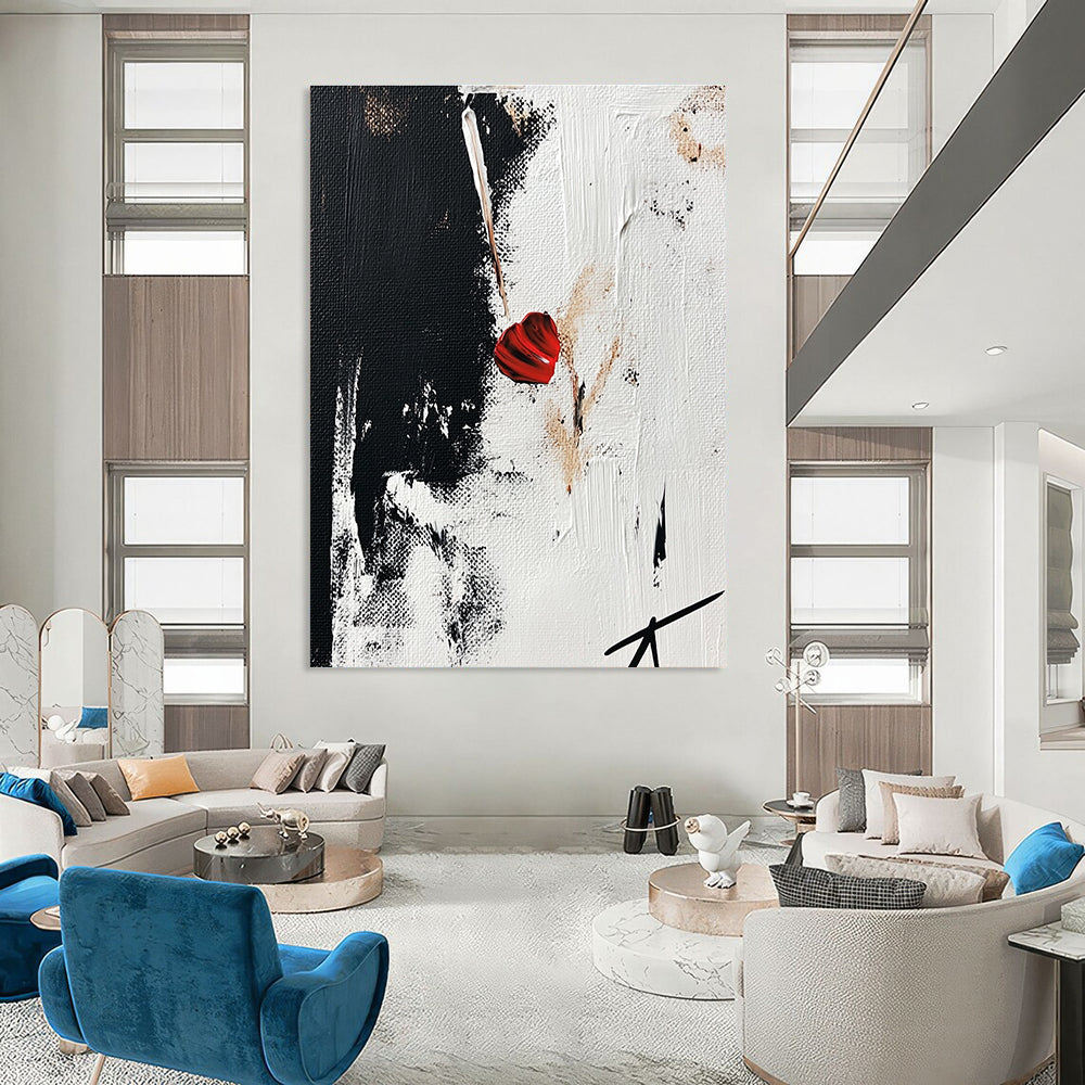 Red Heart in Black and White - Emotional Minimalist Abstract Art GAB0455
