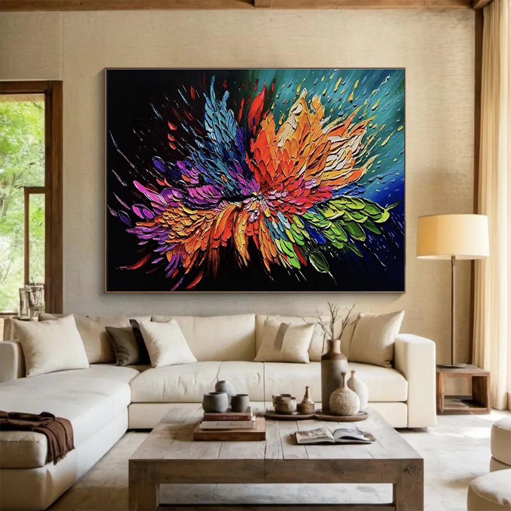 Colorful Flower Burst Abstract Painting for Lively Dining Rooms YHT294
