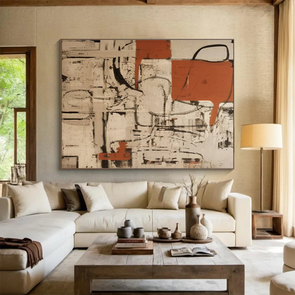 Red - Grey Abstract Painting for Bold Statements YHT098