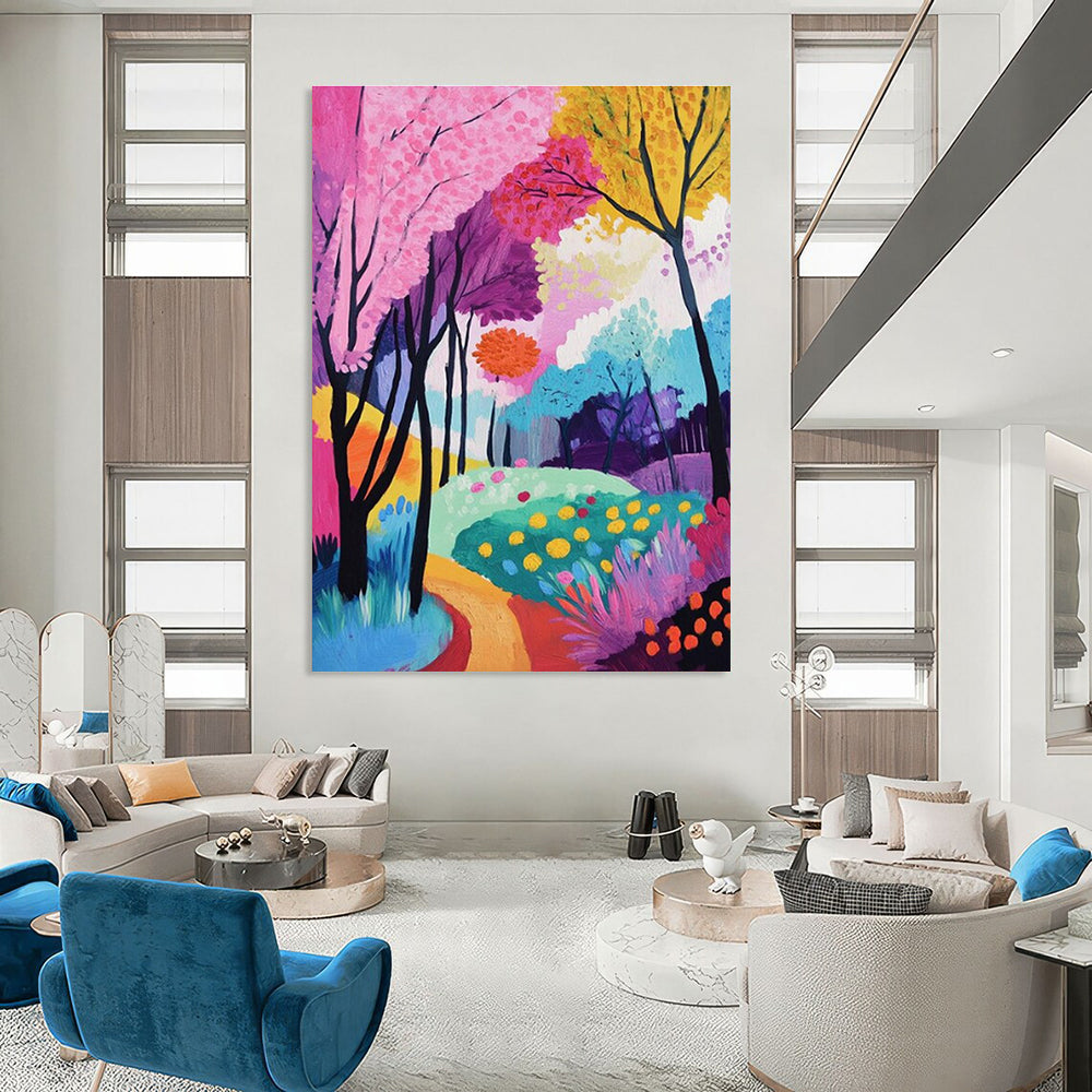 Vibrant Colorful Forest Abstract Painting for Playful Kids' Museums HENG529