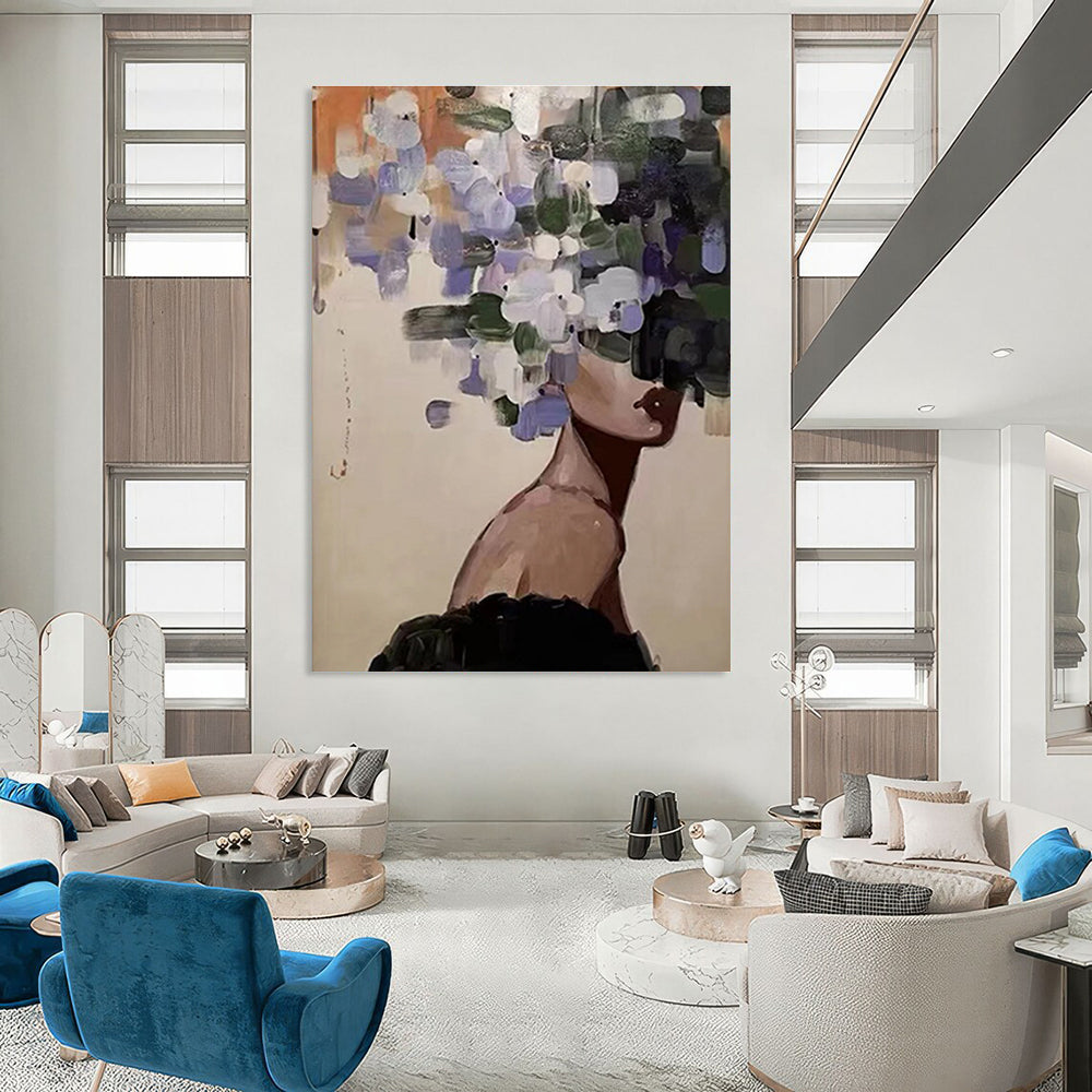 Floral - Headed Figure Abstract Painting for Bohemian Spaces HENG309