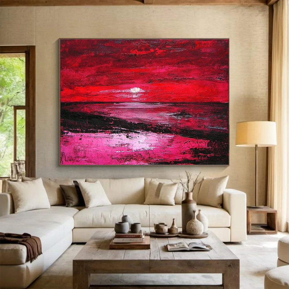 Red Sunset Abstract Landscape Painting with Dramatic Ambiance ABS432