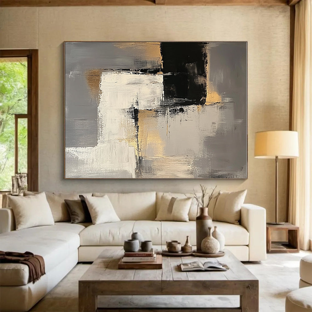 Gray Gold Abstract Minimalism Painting with Sophisticated Tones WINK688