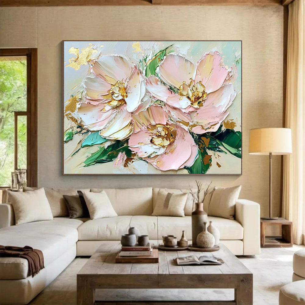 Pink Flowers with Gold Accents Abstract Painting ABS282