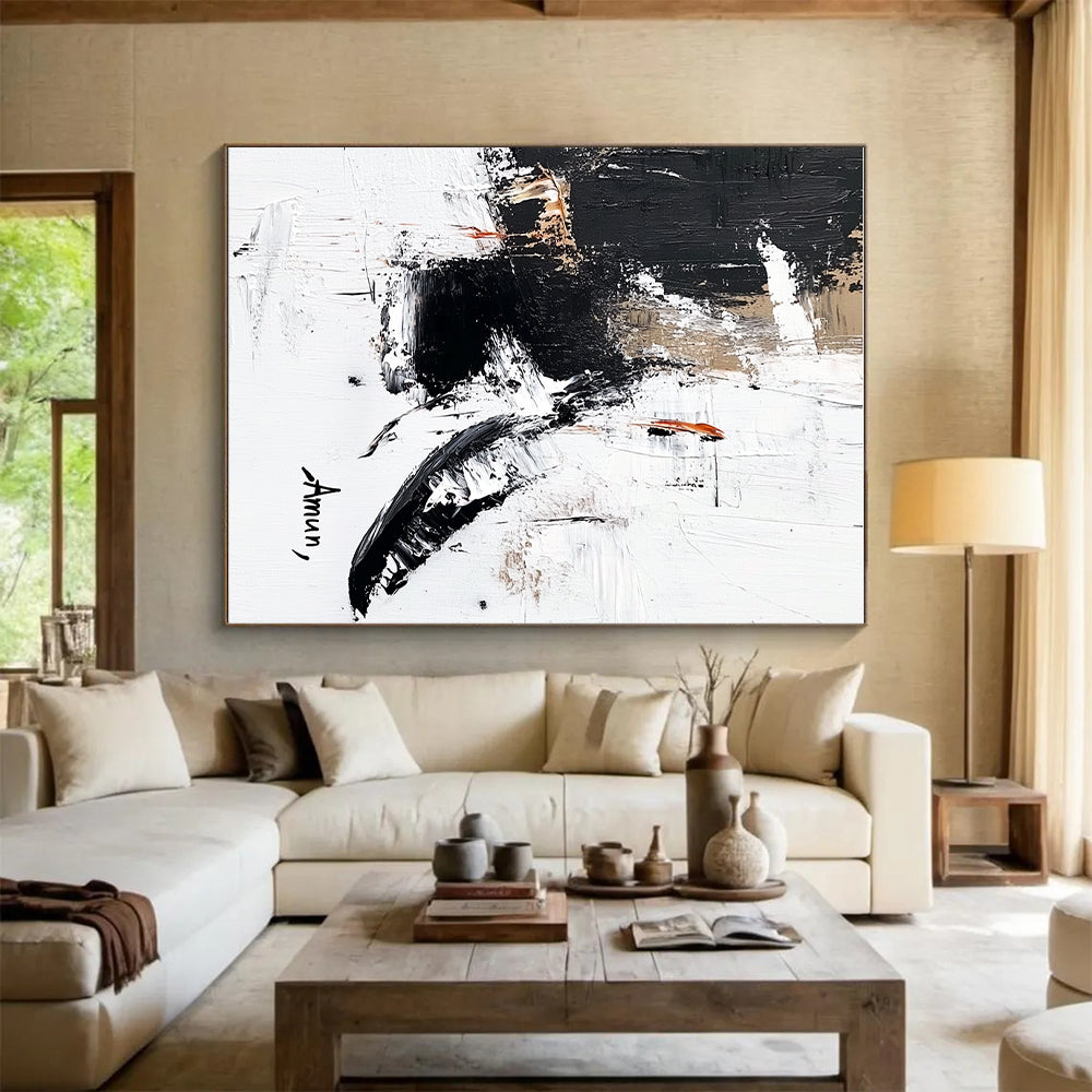 Accented Black - White Abstract Painting with Subtle Intrigue WINK356