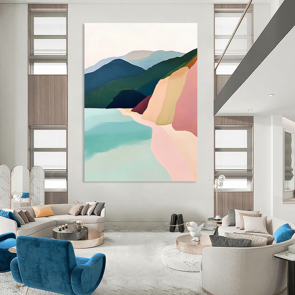 Color - Blocked Coastal Landscape Modern Abstract Painting GAB0358