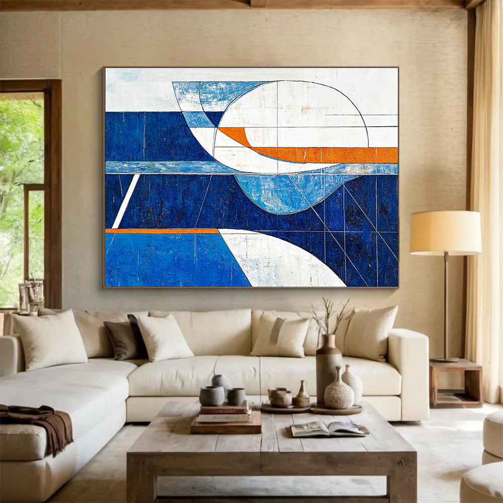 Geometric Blue - Orange Abstract Painting ABS190