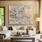 Splattered Ink on Beige Abstract Painting with Dynamic Energy WINK002