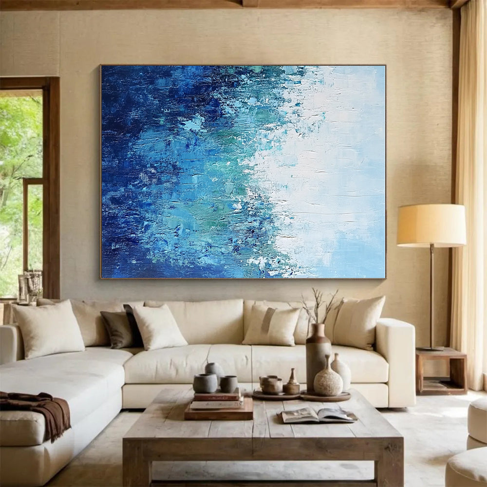 Blue Textured Abstract Painting with Calming Depths WINK693