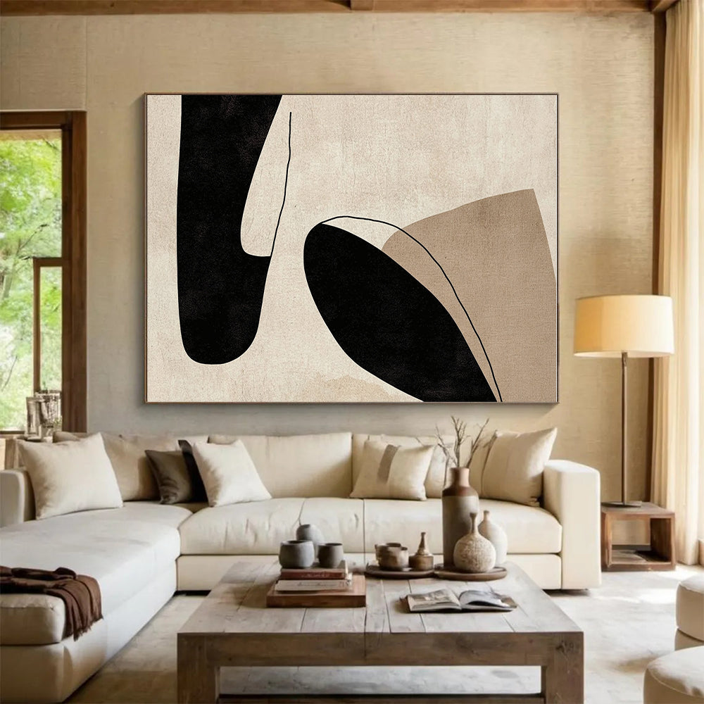 Minimalist Black and Beige Abstract Painting with Quiet Sophistication WINK314