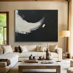 Black - White Crescent Abstract Painting with a Simple yet Striking Design ABS256