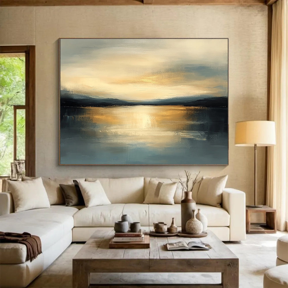 Serene Sunset - Lit Lake Abstract Painting with Blended Brushstrokes ABS224