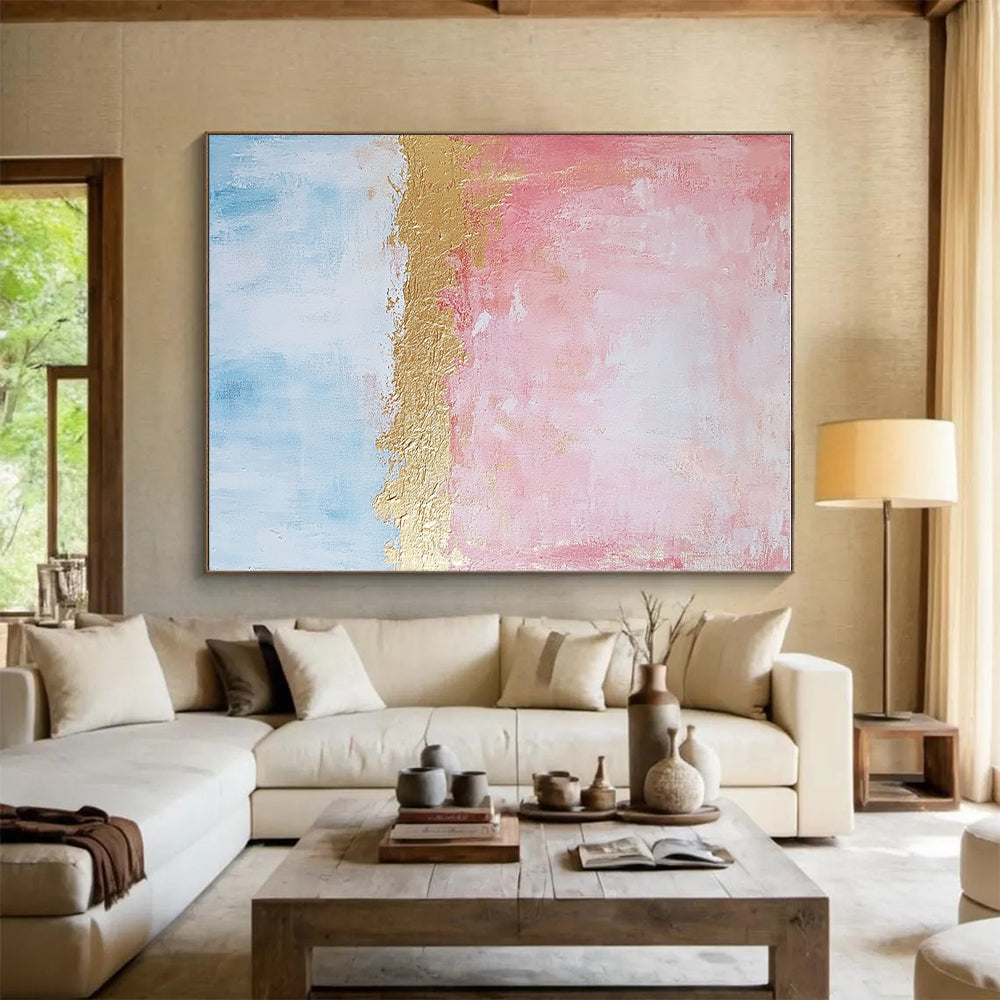 Pink Blue Gold Abstract Painting with Dreamy Warmth WINK726