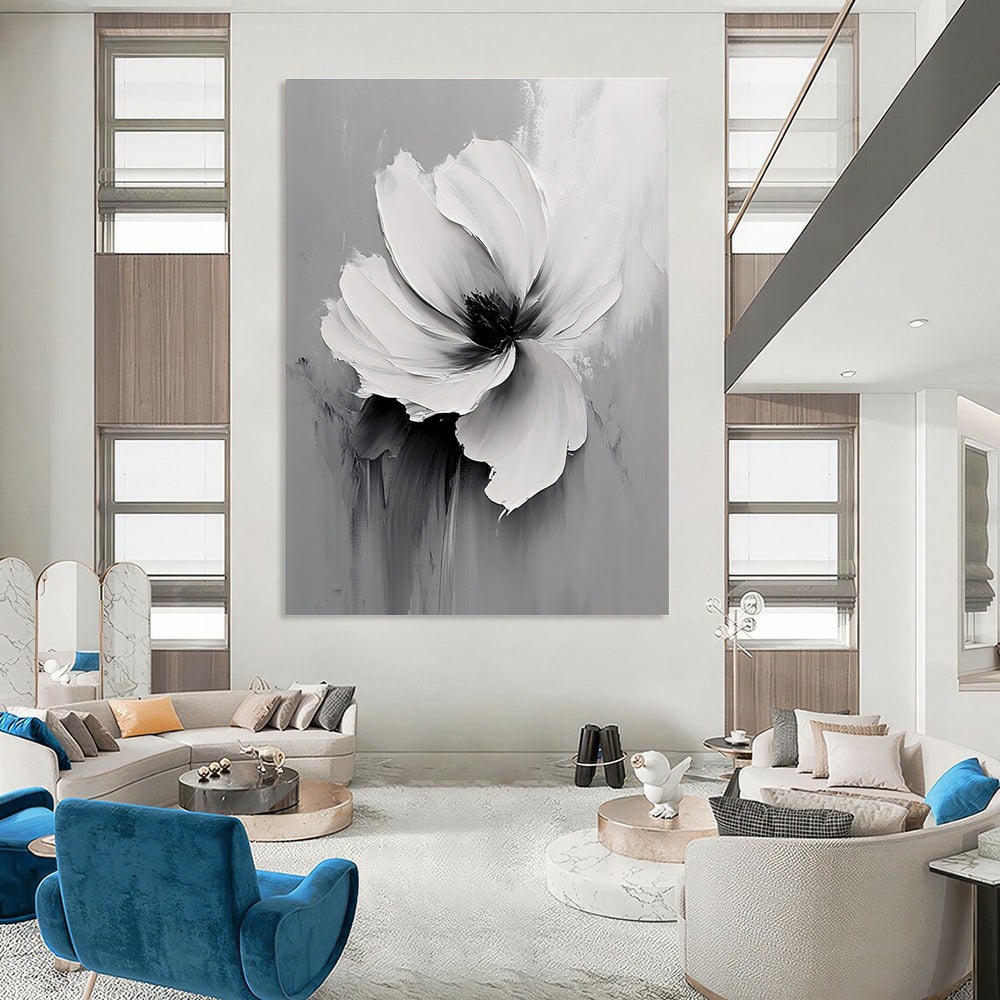 Gray - Toned Floral Abstract Painting for Modern Living Rooms GAB1001