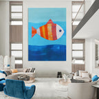 Striped Fish Abstract Painting of Whimsical Sea Life GAB0128