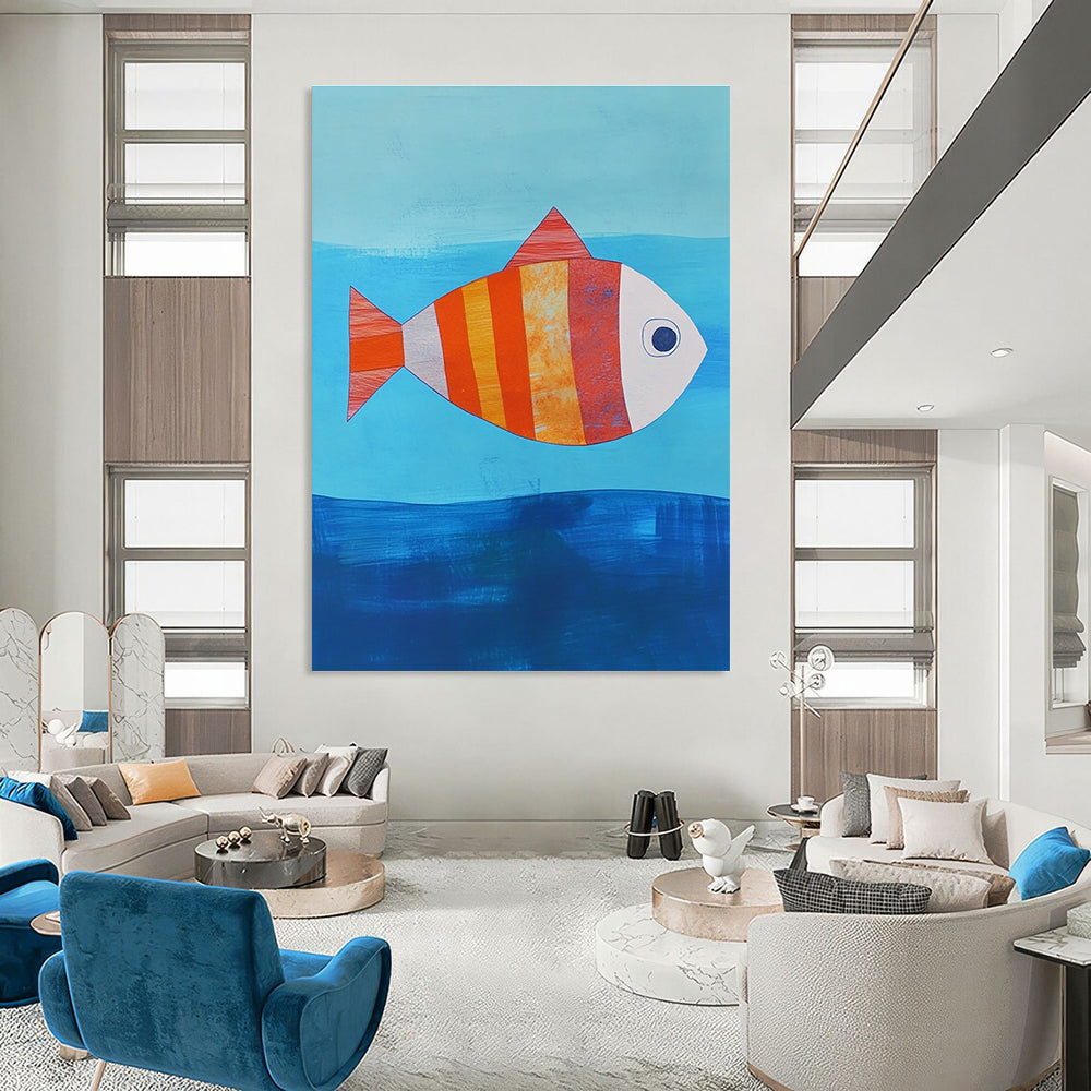 Striped Fish Abstract Painting of Whimsical Sea Life GAB0128