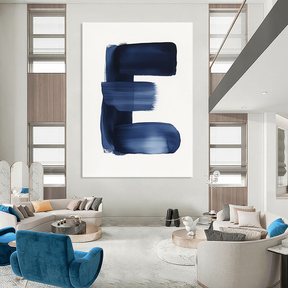 Bold Blue Letter E Graphic Monogram Abstract Painting GAB0234