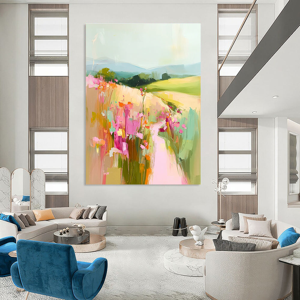 Landscape with Flower Path Impressionistic Abstract Painting GAB0362