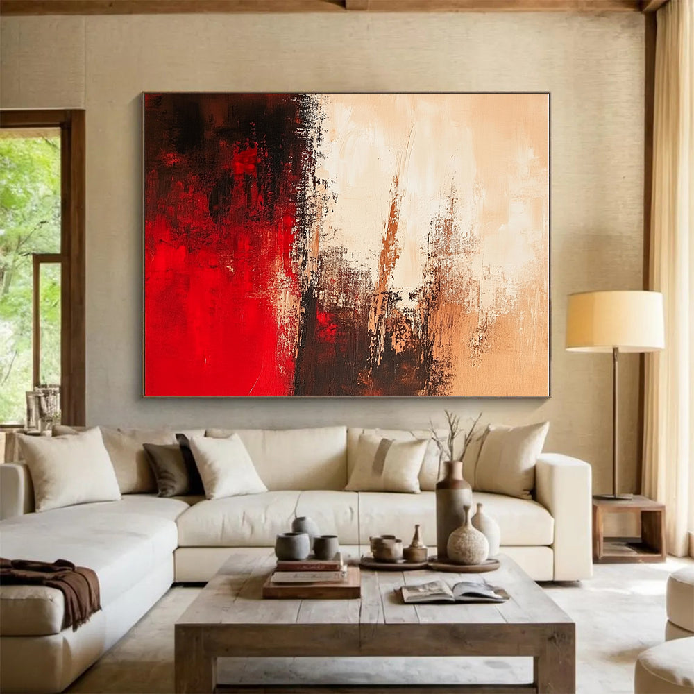 Beige Red Black Abstract Painting with Subtle Drama WINK664