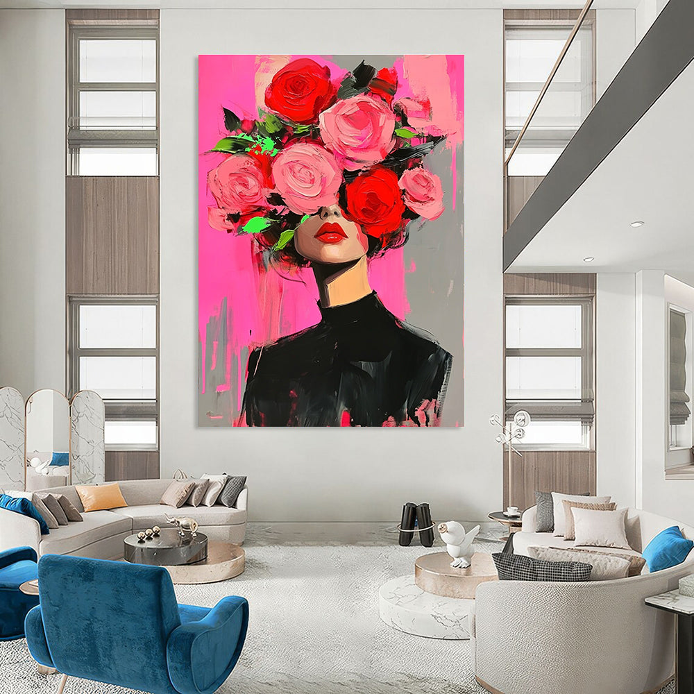 Woman with Floral Headpiece Bold Abstract Painting for Fashion - Forward Spaces GAB1437