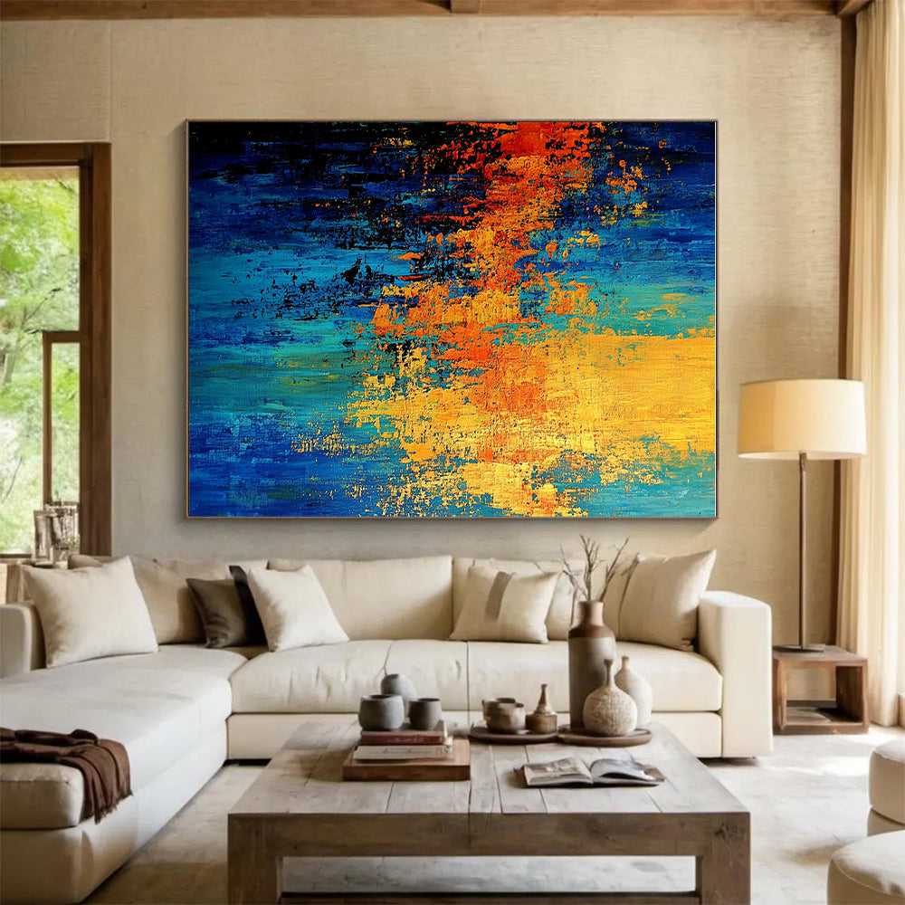 Blue Orange Abstract Painting with Striking Contrast WINK768
