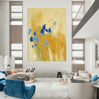 Blue Flowers in Golden Grass Abstract Painting for Country - Style Patios GAB0797