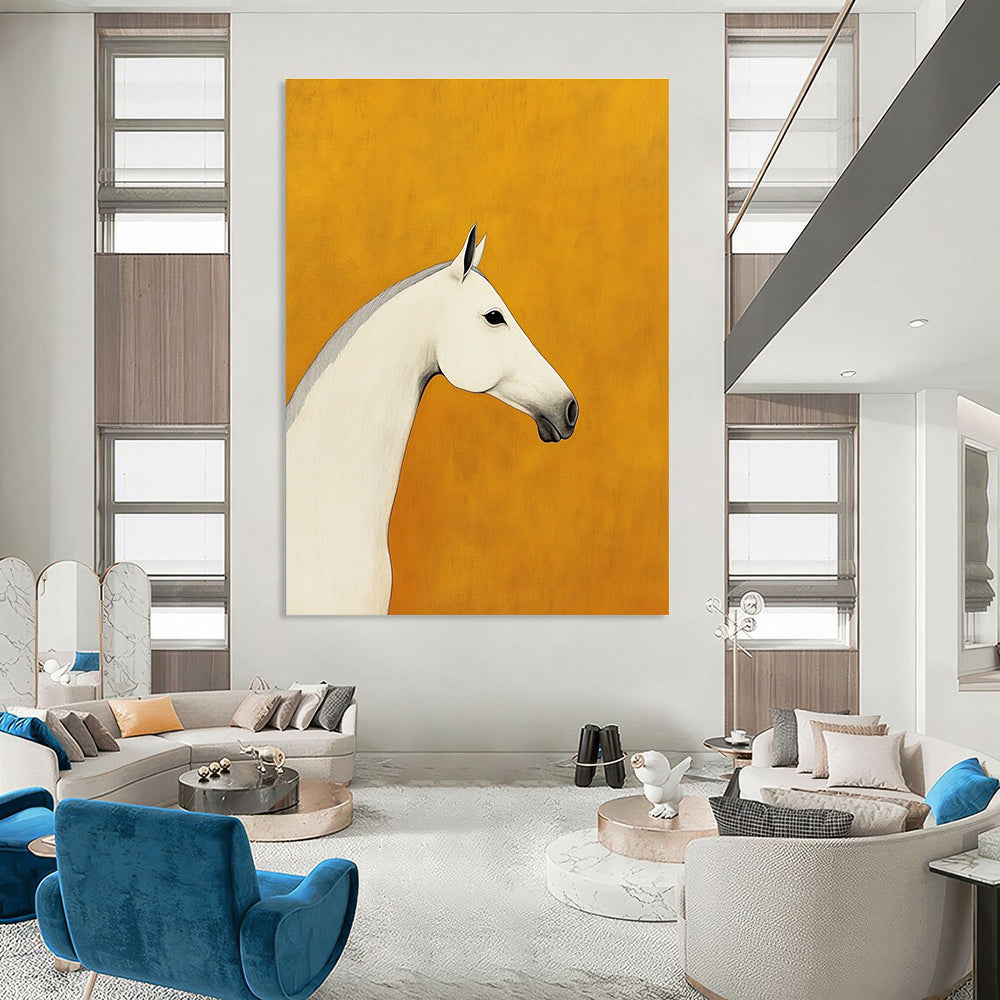 Minimalist White Horse Portrait Abstract Painting for Equestrian Lovers GAB1391