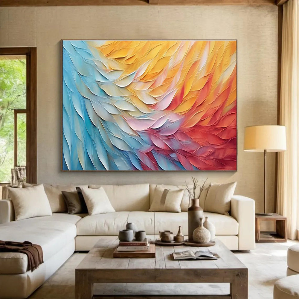 Colorful Feather Abstract Painting for Modern Bedrooms YHT201