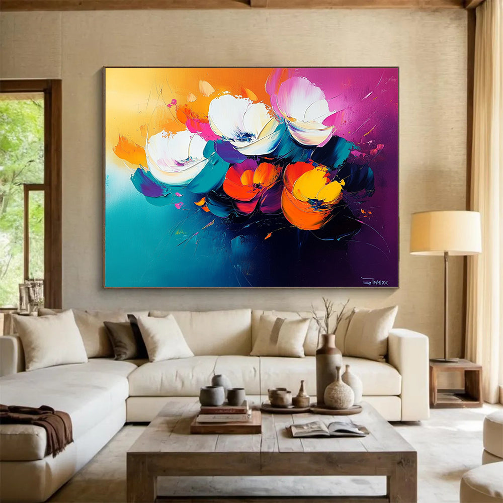 Vivid Flower Bouquet Abstract Painting with Energetic, Colorful Blooms ABS478