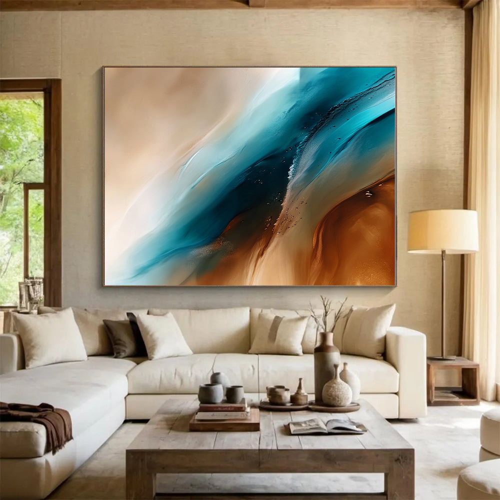 Blue Brown White Abstract Painting with Fluid Movement WINK455