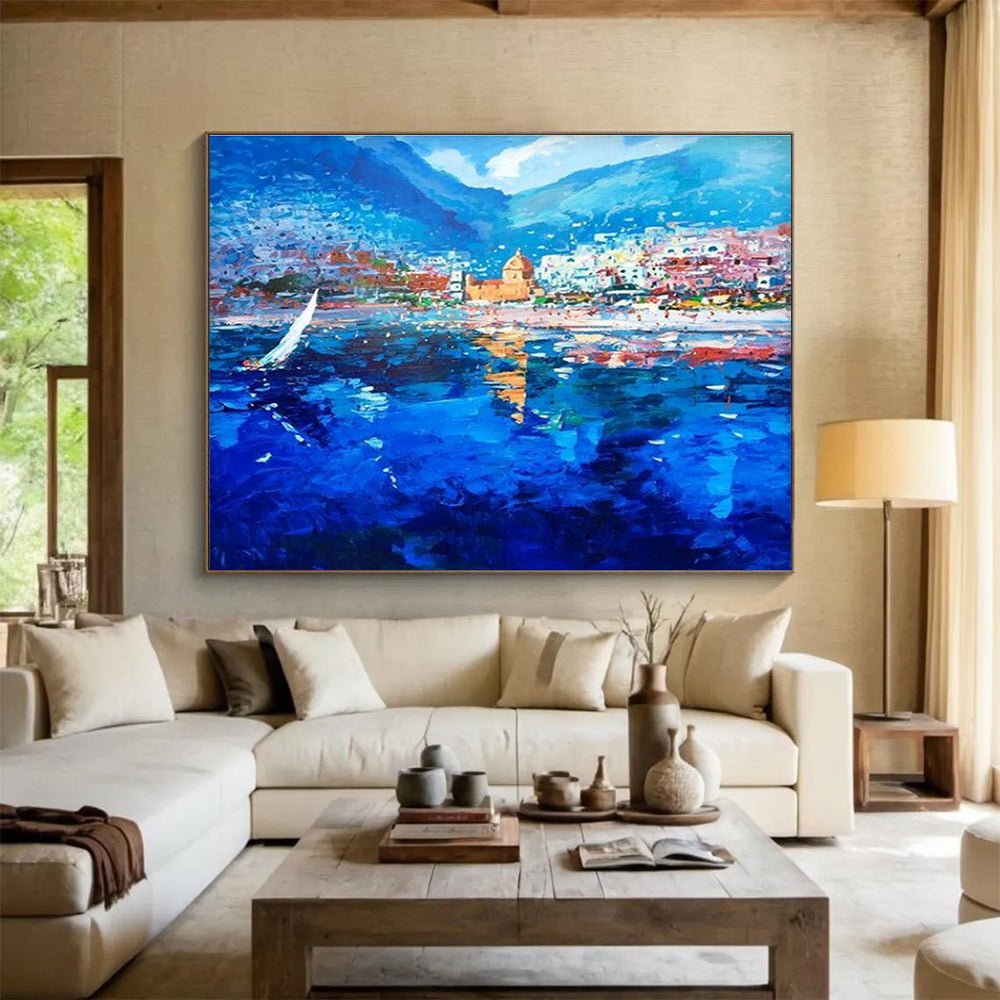 Coastal Town Abstract Painting for Mediterranean - Style Resorts YHT481