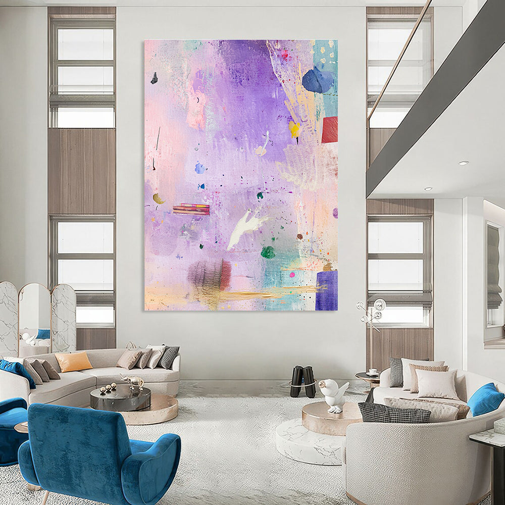 Purple - Toned Collage Abstract Painting for Artistic Bedrooms GAB1081
