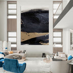 Textured Black - Beige Abstract Painting for Minimalist Home Studios HENG203