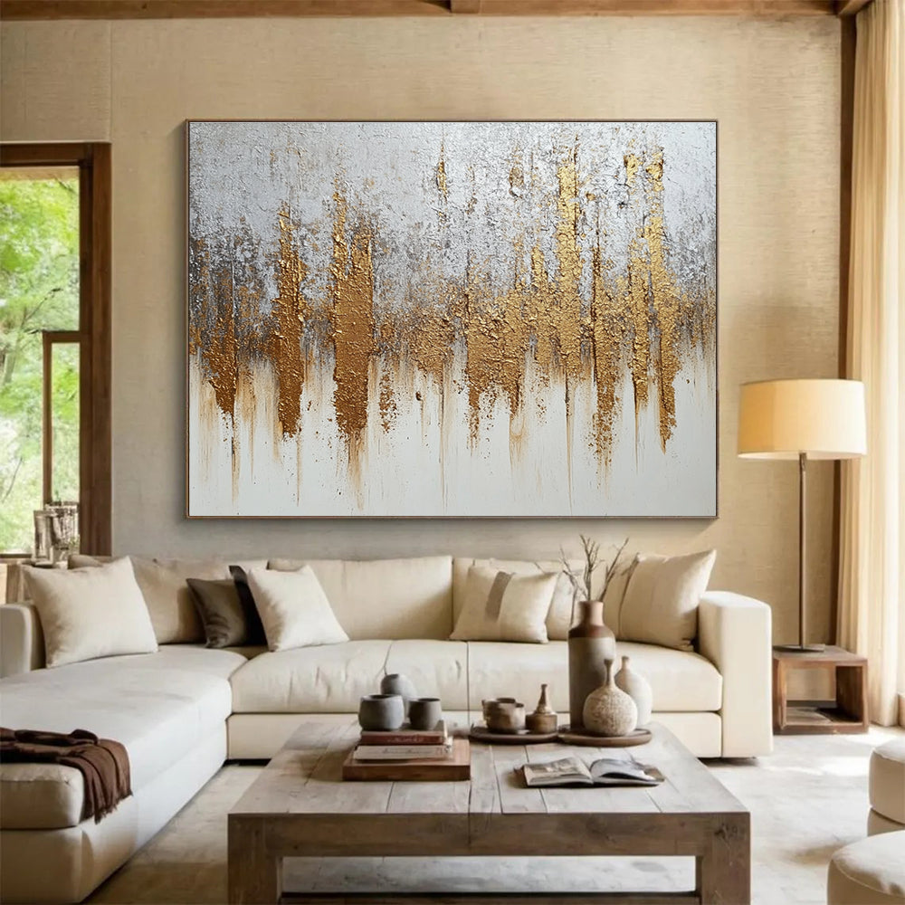 Silver and Gold Abstract with Textured Metallic Accents Abstract Painting ABS368