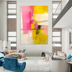 Pink and Yellow Abstract Painting for Cheerful Bedrooms GAB0844